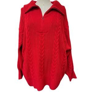 Torrid Red Cable Knit Quarter-Zip Sweater Plus Size 3X Long Sleeve Cozy